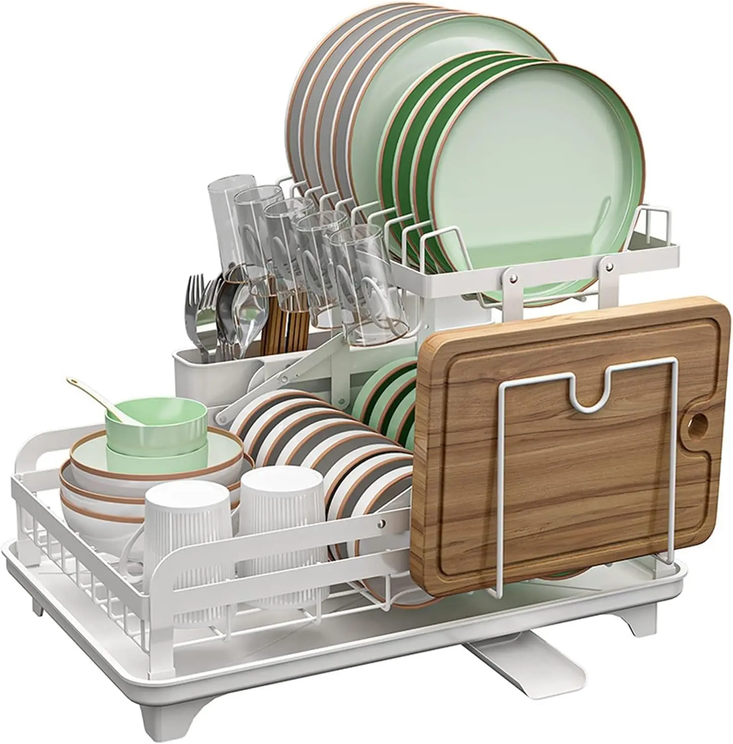 2-Tier Metal Kitchen Storage Shelf Countertop Dish Draining Rack Cutting Board Cutlery Holder for Small Kitchen Counter Space