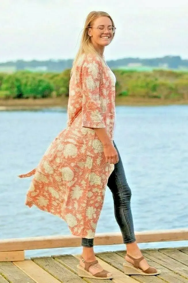 Anokhi Floral Cotton Kaftan Bathrobe Indian Long Dressing Gown Animal Printed Kimonos Robes For Women Sexy Nightwear  Dresses