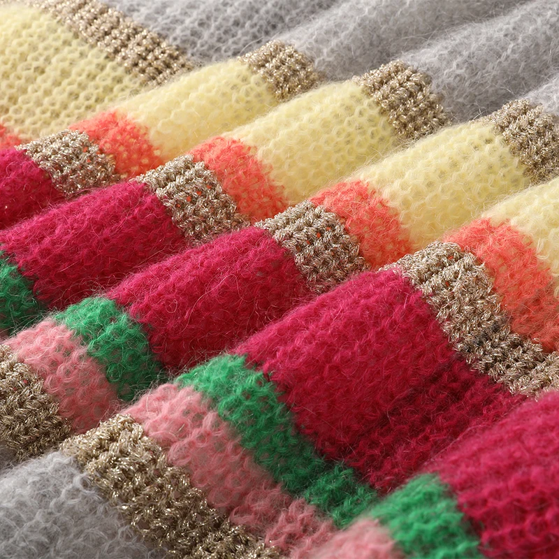 Women colorful striped sweater V-neck open chested long sleeve knitted cardigans & shrug sweaters wholesale