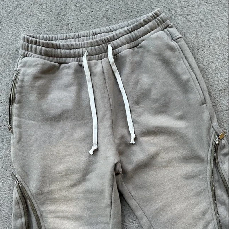 Custom Made 2025 Sun Fade Flared Sweat Pants Men Zip up Blank Heavy Cut and Sew Baggy Acid Washed Sweatpants for Men
