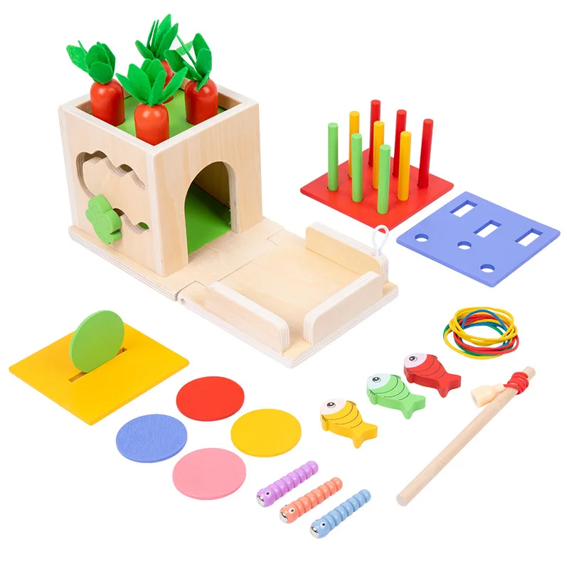 8 in 1 Montessori Early Educational Wooden Toy Carrot Harvest Game Object Permanence Box For Toddlers boys and girls
