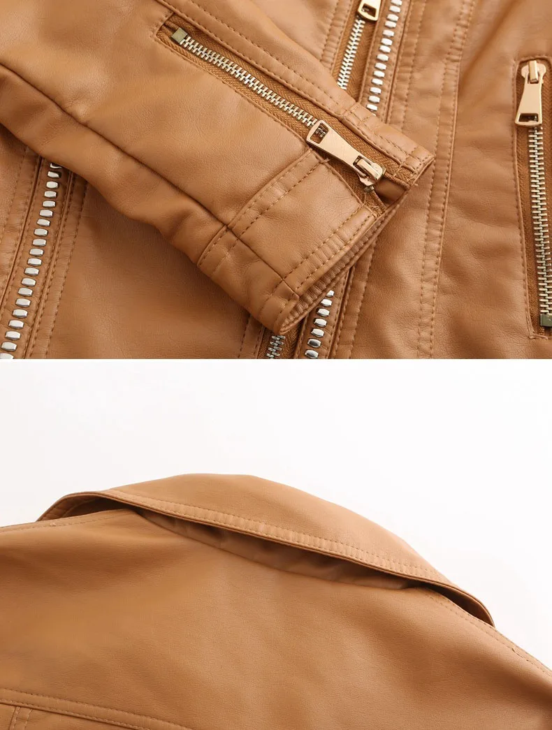 Leather jacket women punk short slim female autumn coat Turn down Collar motorcycle Jacket