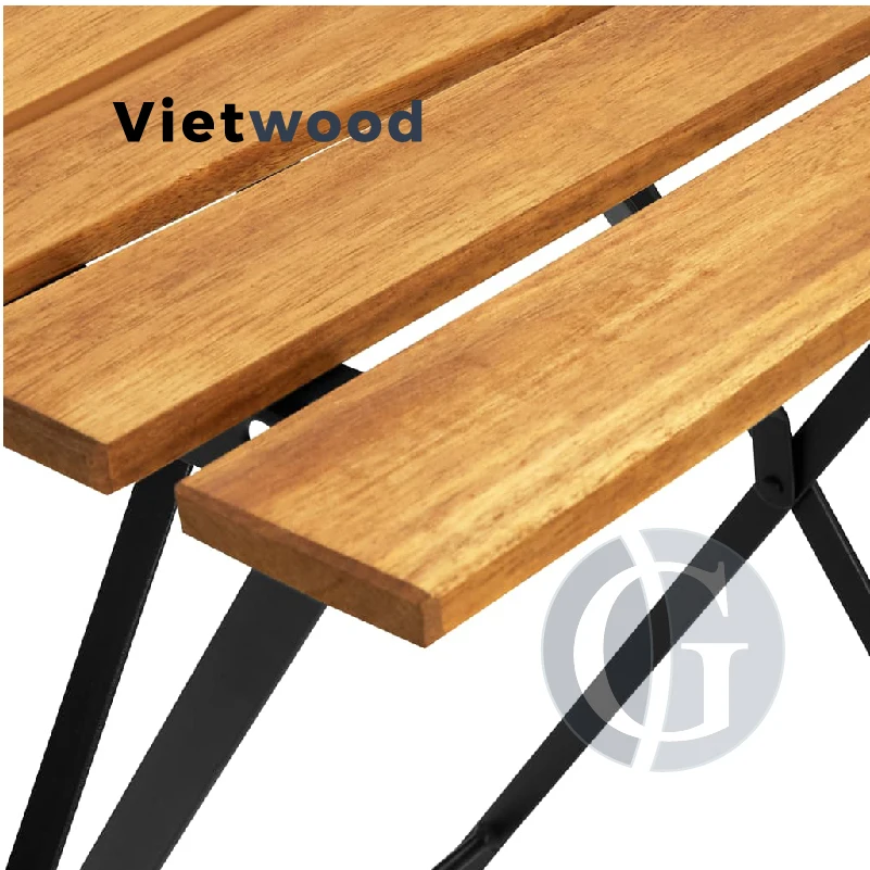 Top product 2023 Bistro Folding Set VIETWOOD Acacia Wood Top and Metal Frame Table & Chairs - Waterproof Perfect for Garden