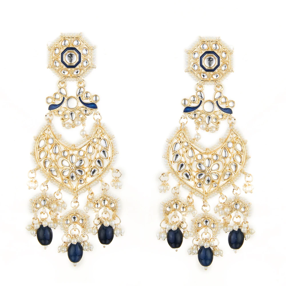 Artificial Gold Plated Indo Western Meenakari Chand Earring 109283 Available At Reasonable Price