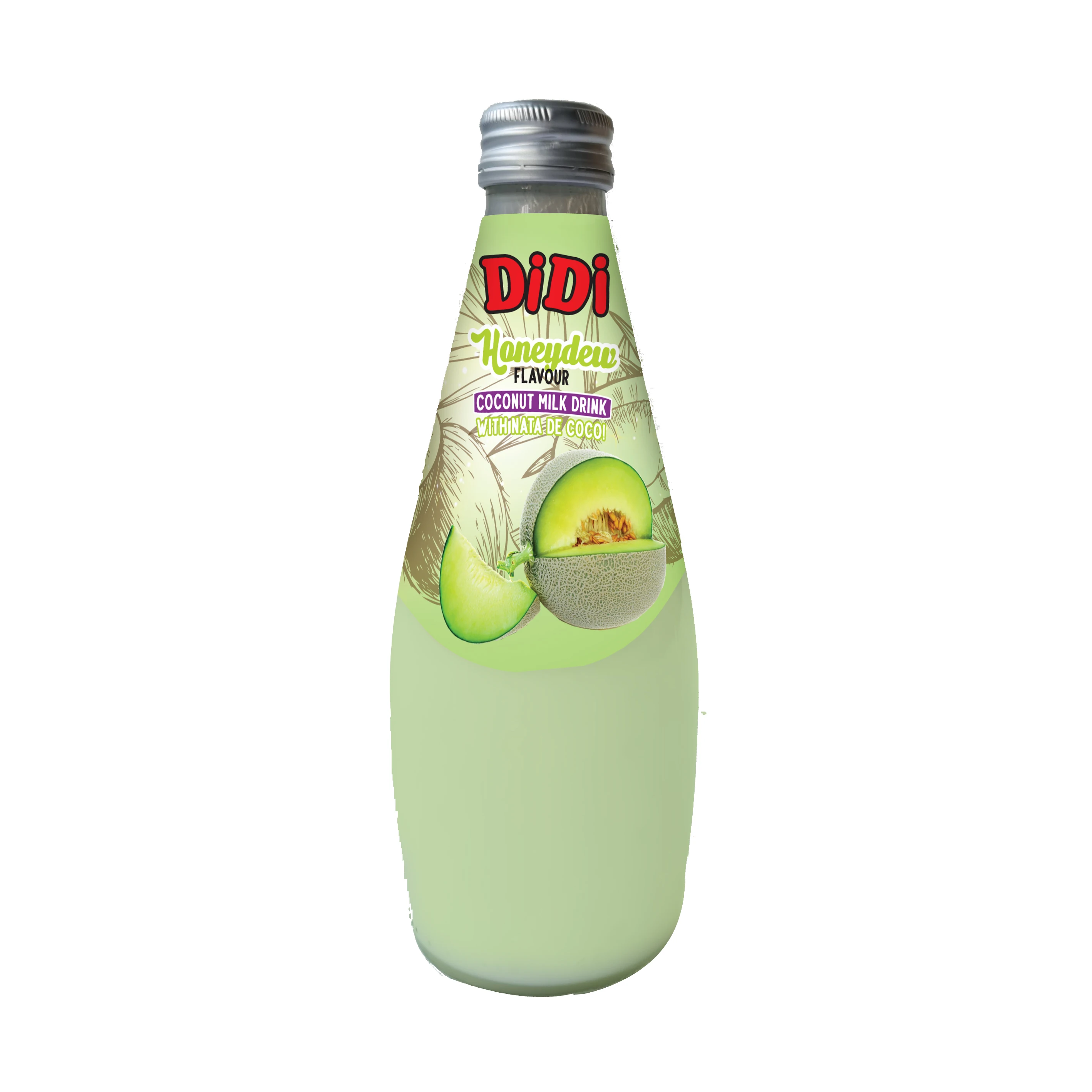 DiDi Coconut Milk with Nata De Coco - Honeydew Melon Flavour Coconut Milk Coconut Juice Nata De Coco 290ml Glass Bottle