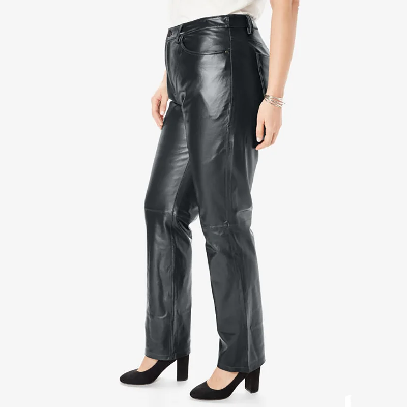 Wholesale Women Faux leather trousers High Waist ladies Women causal pants Secretly Shapes Regular Fit Straight Leg Pant