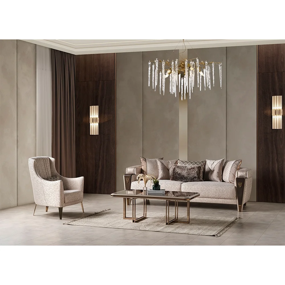 Italian Modern Luxury European Sofa Set Bronze Gold Metal Cleanable High Quality Glossy Fabric Turkish Living Room Furniture