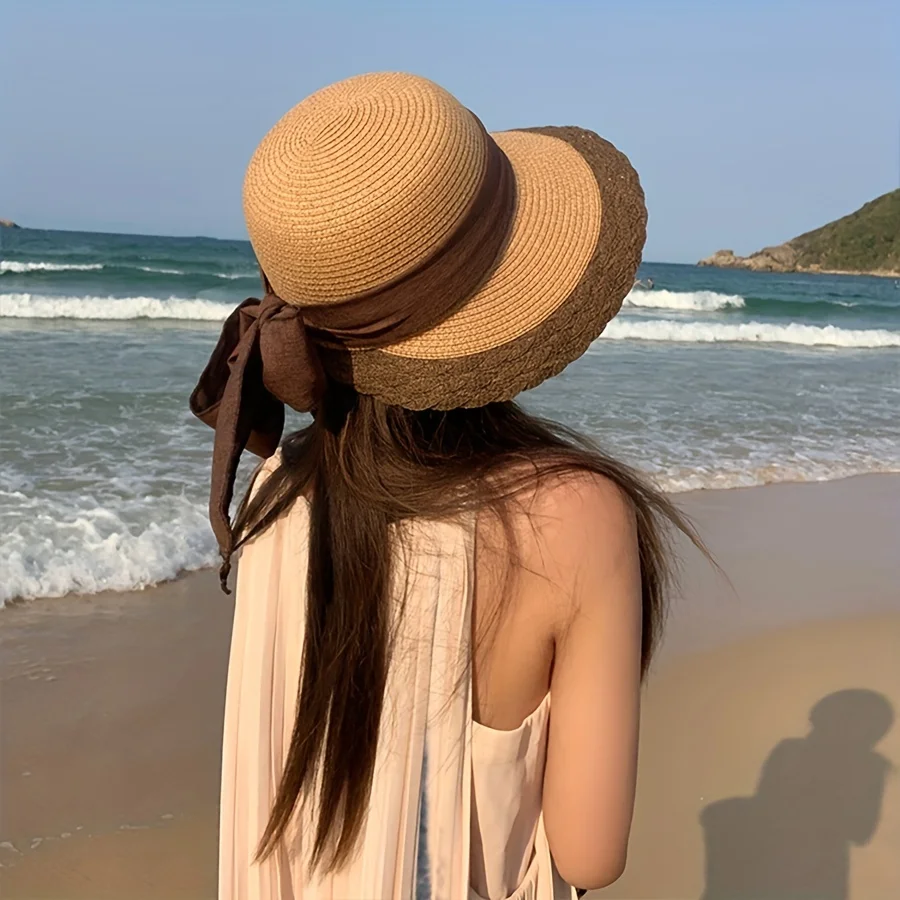 Beach Hats Wholesale Summer Cowboy Panama Salt Grass Wide Brim Straw Hat With Red Ribbon Luffy Cosplay Women Men Visor Hat.