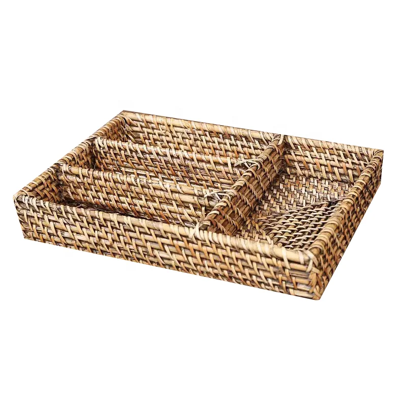 Wicker Cane Wiwin Jute Serving Tray With Handles Hand Woven Round Biodegradable Top Standard Product Home Decorative Gift Item