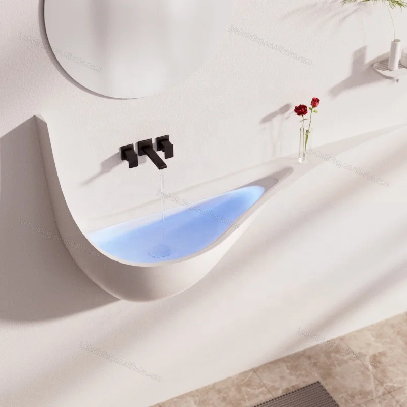 curved artistic basin Co rian material semi embedded basin integrated washbasin restroom washroom bathroom sink countertop basin