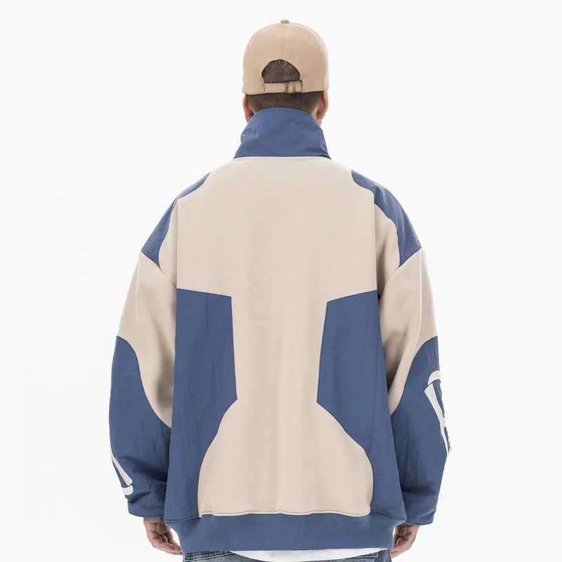 2024 New Color Block Patchwork Hoodies Half Zip up Splicing Plus Fleece Custom Embroidered Sweatshirt Hoodie