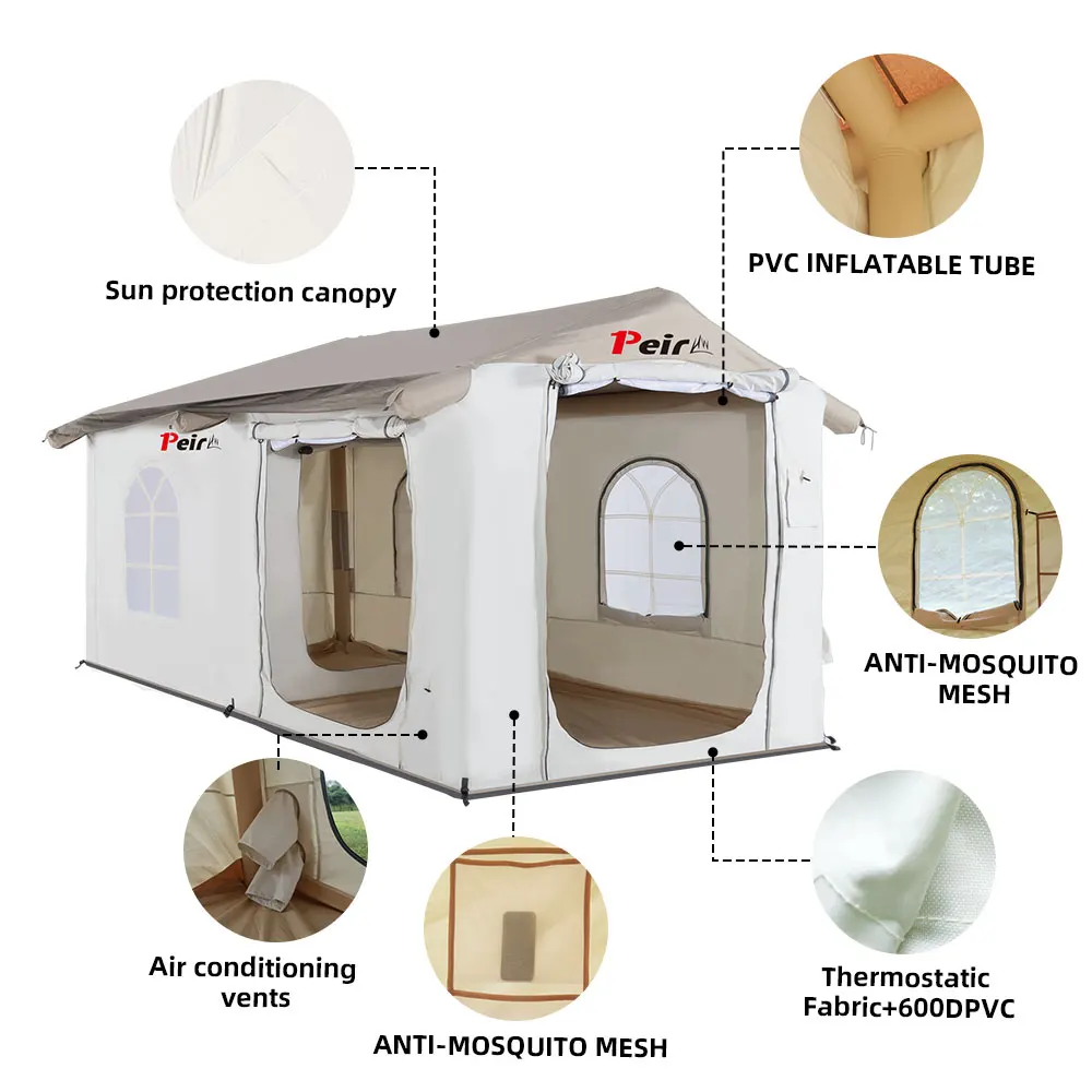 High Quality Customized 4 Season Luxury Large Outdoor Camp Family air camping tube tent Waterproof PVC Inflatable Camping Tent