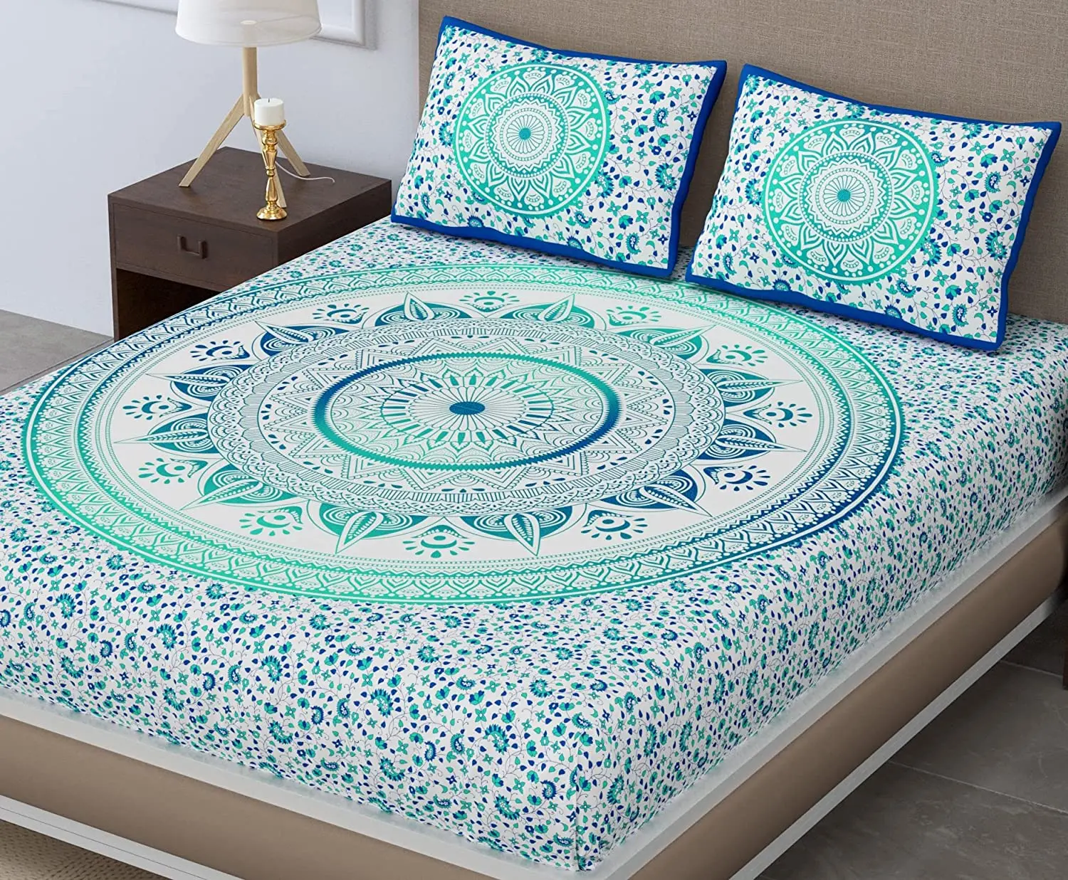 Indian Mandala Double Size Bed Cover sheet with 2 Cushion Pillow Bohemian boho bed set tapestry bedding  Ethnic Decorative Art