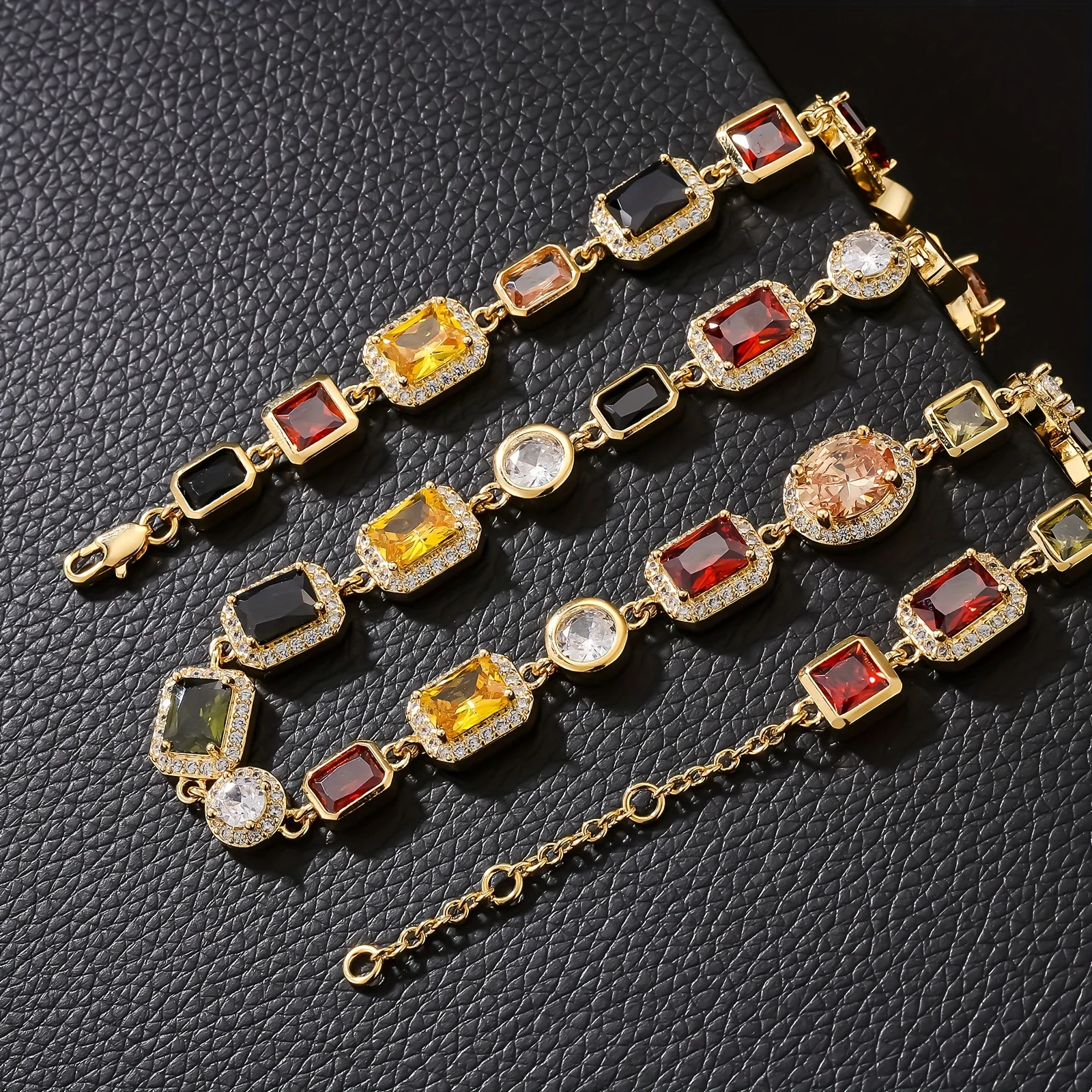 10MM Multi Color Stone Necklace Men Women Hip Hop Jewelry Gemstone Red Blue Black CZ Adjustable Chain Colorful Zirconia Necklace