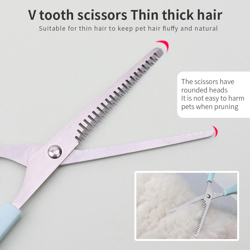 Dog Grooming Scissors Kit with Safety Round Tips, Liren Professional 6 in 1 Grooming Scissors for Dogs