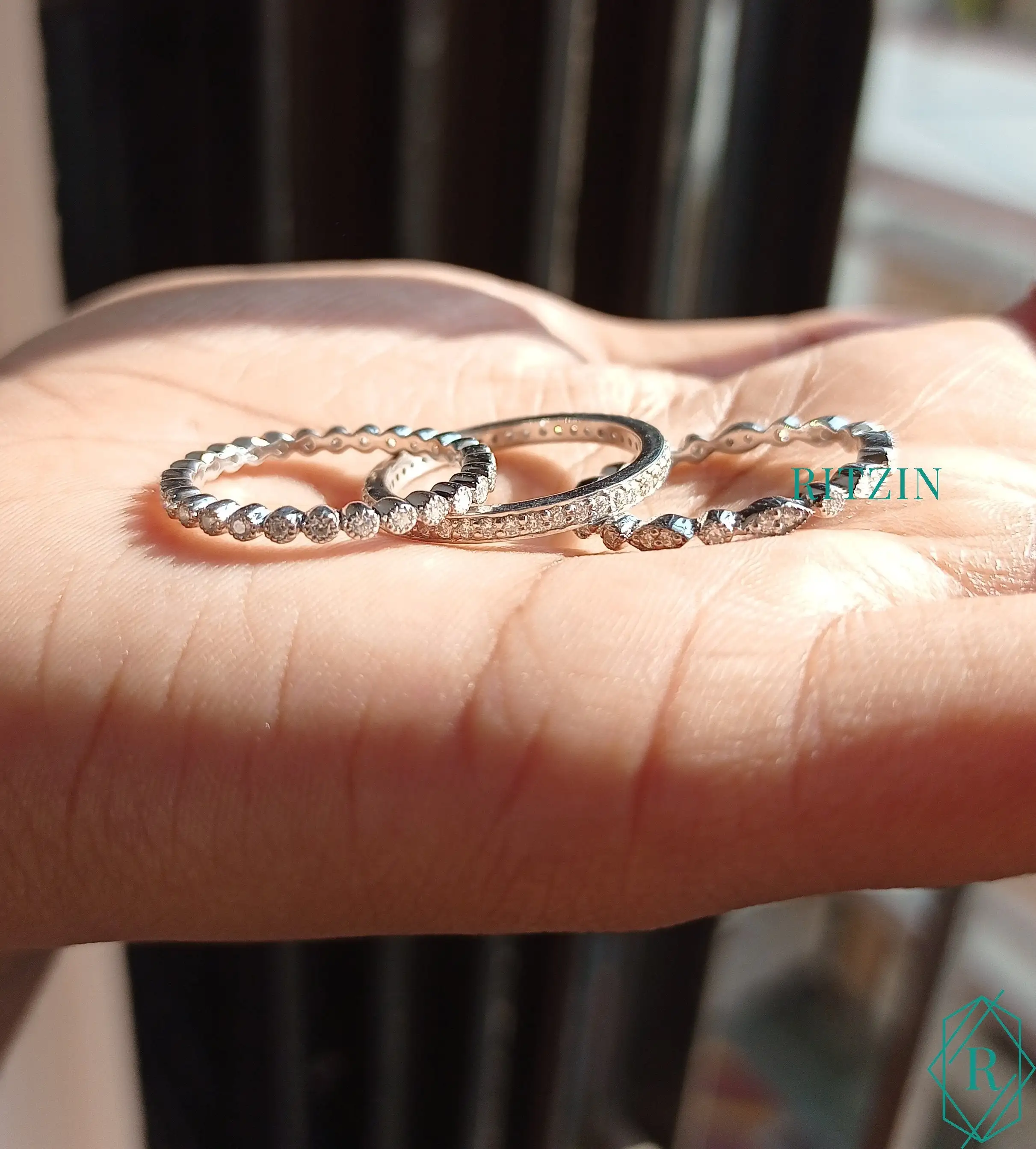 Round Cut Moissanite Diamond Three Set Layer Ring, Art Deco Engagement Ring