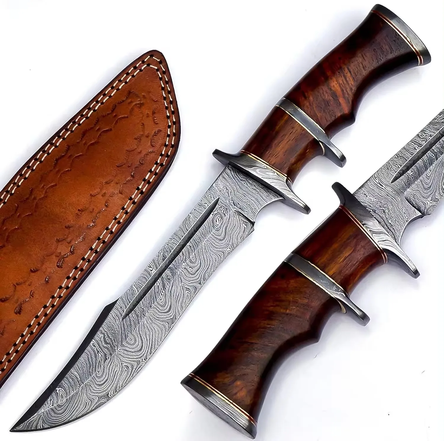 Damascus Steel Bowie Knife with Sheath Handmade Hunting Knife Fixed Blade Long Bowie Knives Ideal for Survival Camping Outdoor
