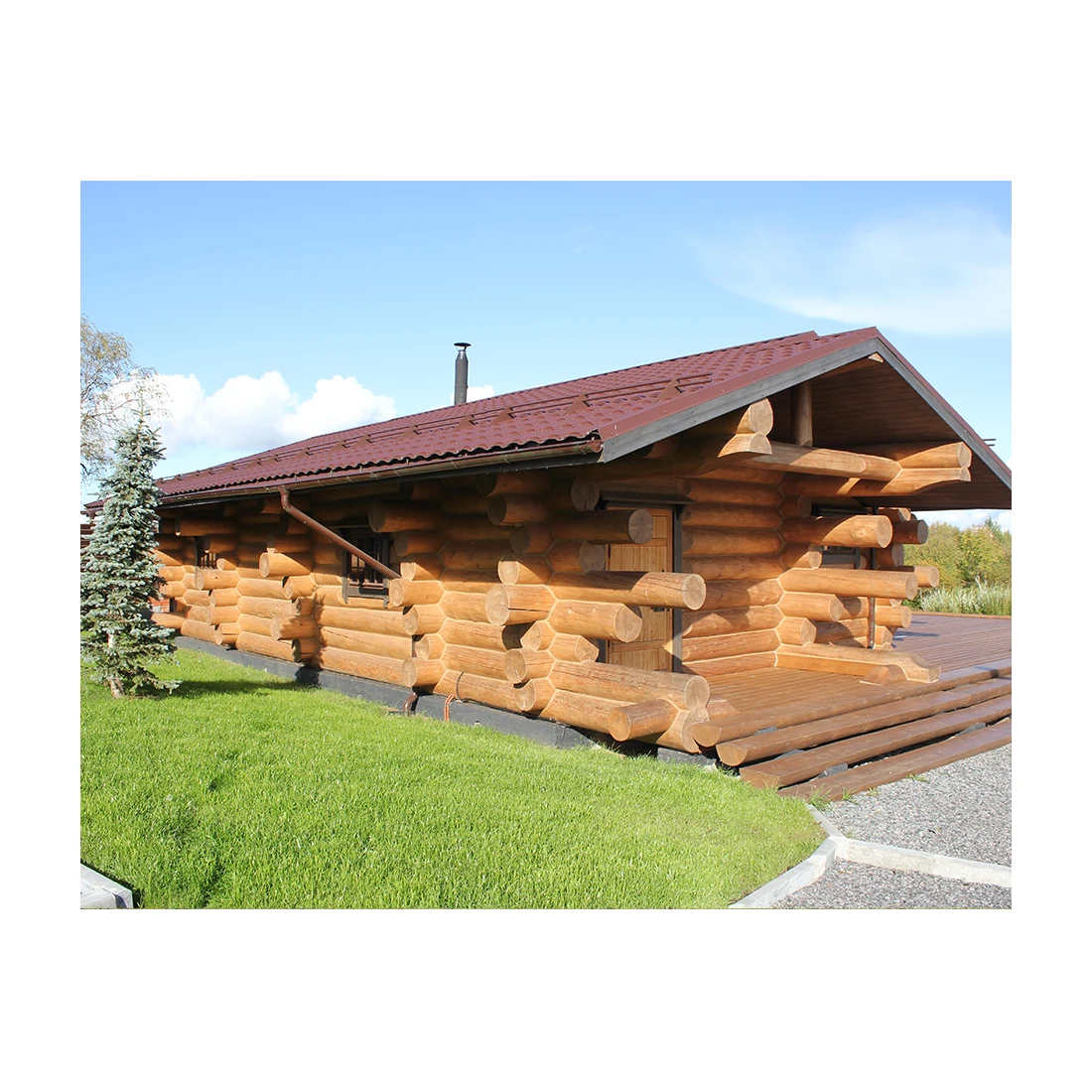 Custom-built Solid Wood Sauna House with Stove 75 sq. m Natural Wooden Log Bath House Kit for Building