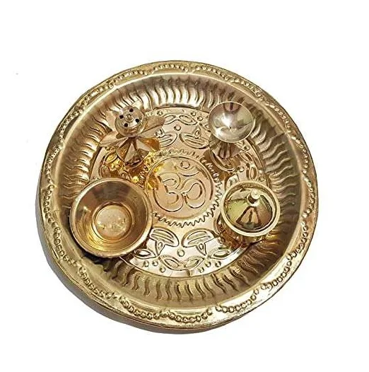hot sale Brass Puja Thali Embossed Design Brass Pooja Plate Traditional For Pooja Arti Hindu Religious On Diwali Gift