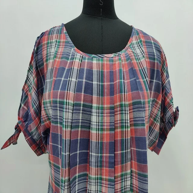 BEST QUALITY INDIAN HOT SELLING  CASUAL COTTON LADIES BLOUSE IN Y/DYED VOILE CHECKS MANUFACTURER SUPPLIER FROM INDIA