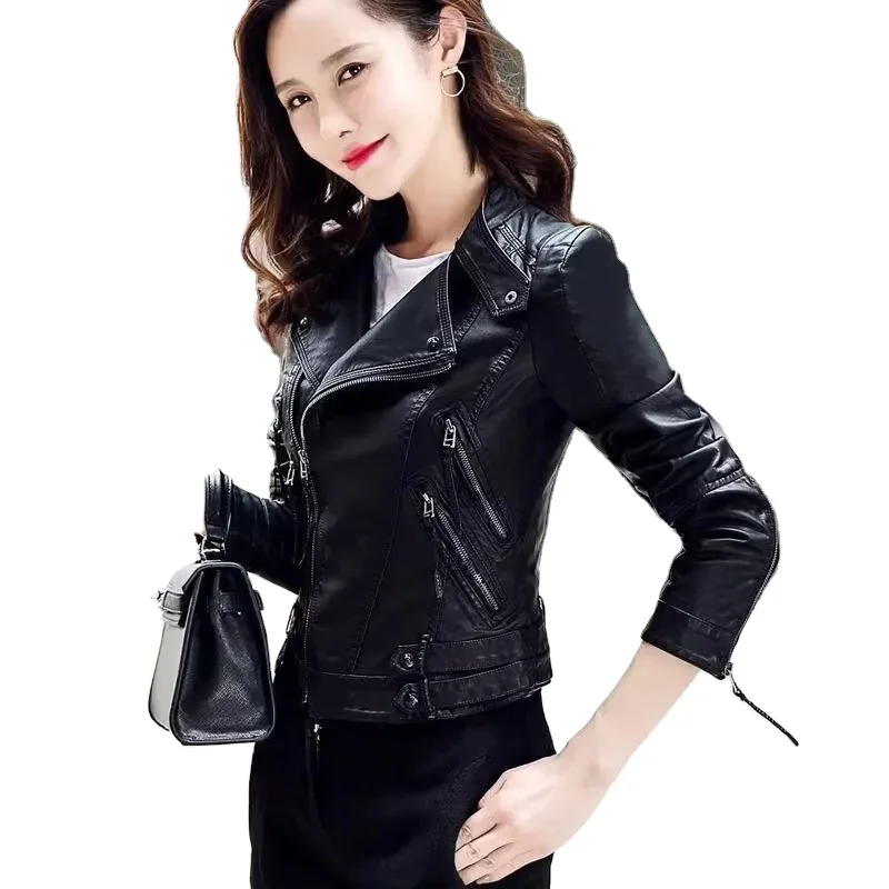 Faux Soft Leather Jackets HOT 2023 New Fashion Autumn Winter Women Pu Black Blazer Zippers Coat Motorcycle Outerwear pimkie