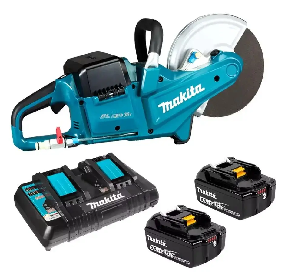 NEW Makitas DCE090PT2 36V (18V x 2) 5.0Ah Li-ion Cordless Brushless 230mm (9inch) Power Cut Concrete Saw Combo Kit