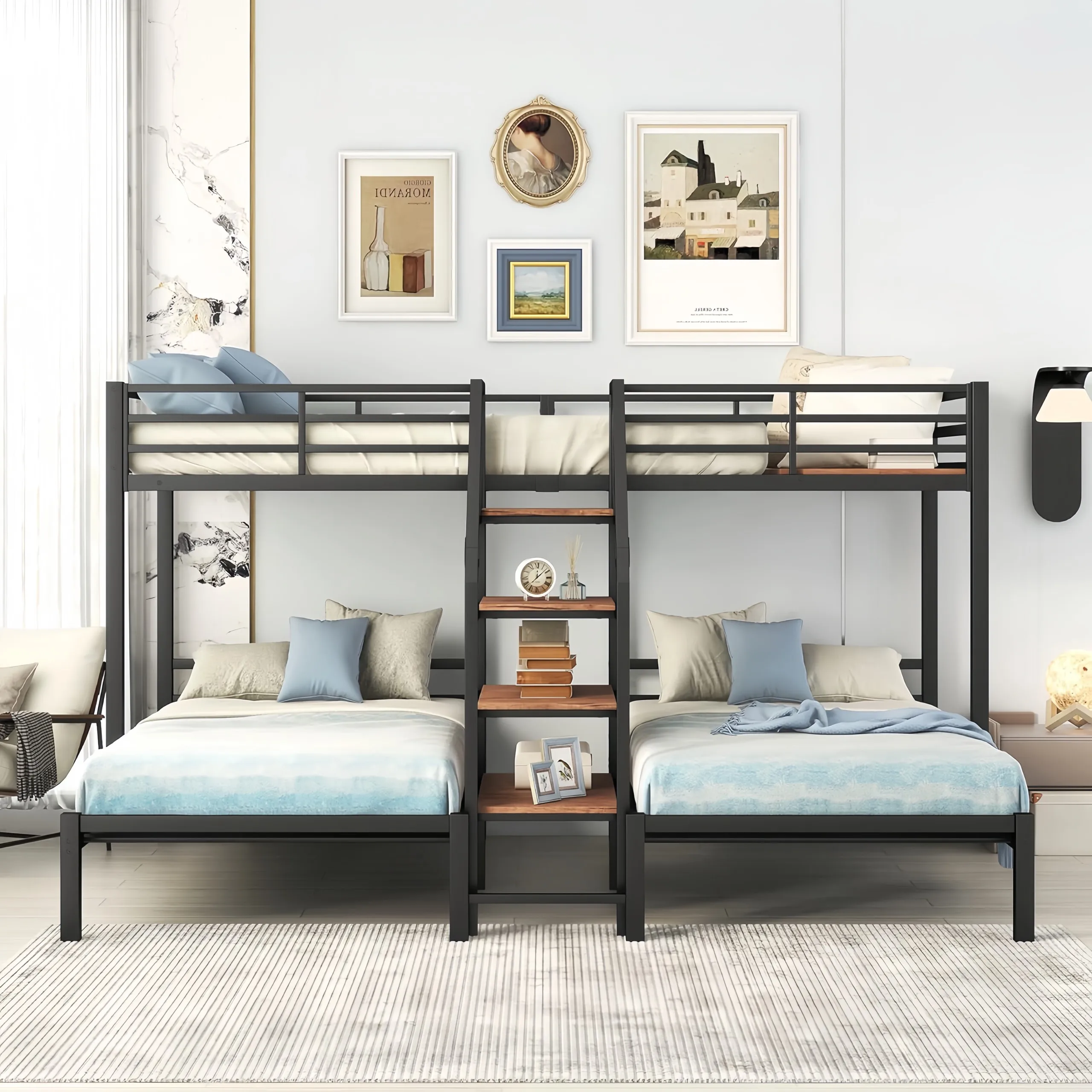 Modern Home Furniture Suitable For Household And Apartment Triple Bunk Bed For Adult Simple Design Metal Frame Indoor Bunk Bed
