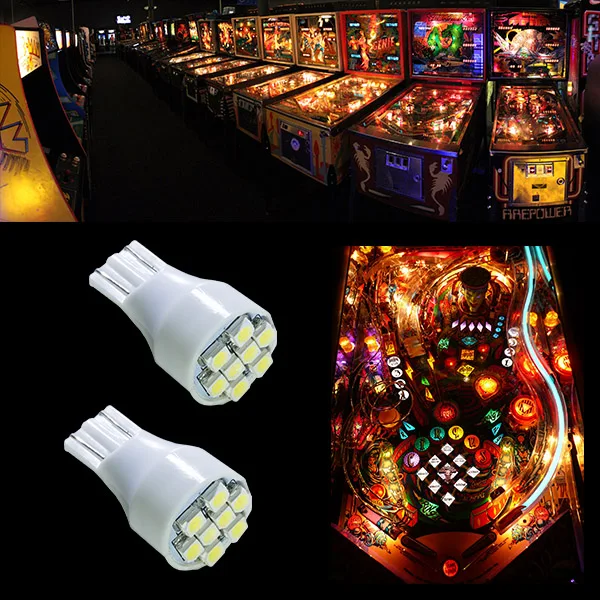 LED Bulb 8SMD T10 194 168 W5W #555 3020 LED Wedge Pinball Machine Light Top View Bulb Yellow(Amber) 6.3V 10 PCS PA