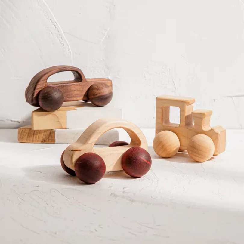 3pcs Handmade Wooden Car Toy Set Preschool Wooden Toy Vehicles Baby Educational Toys
