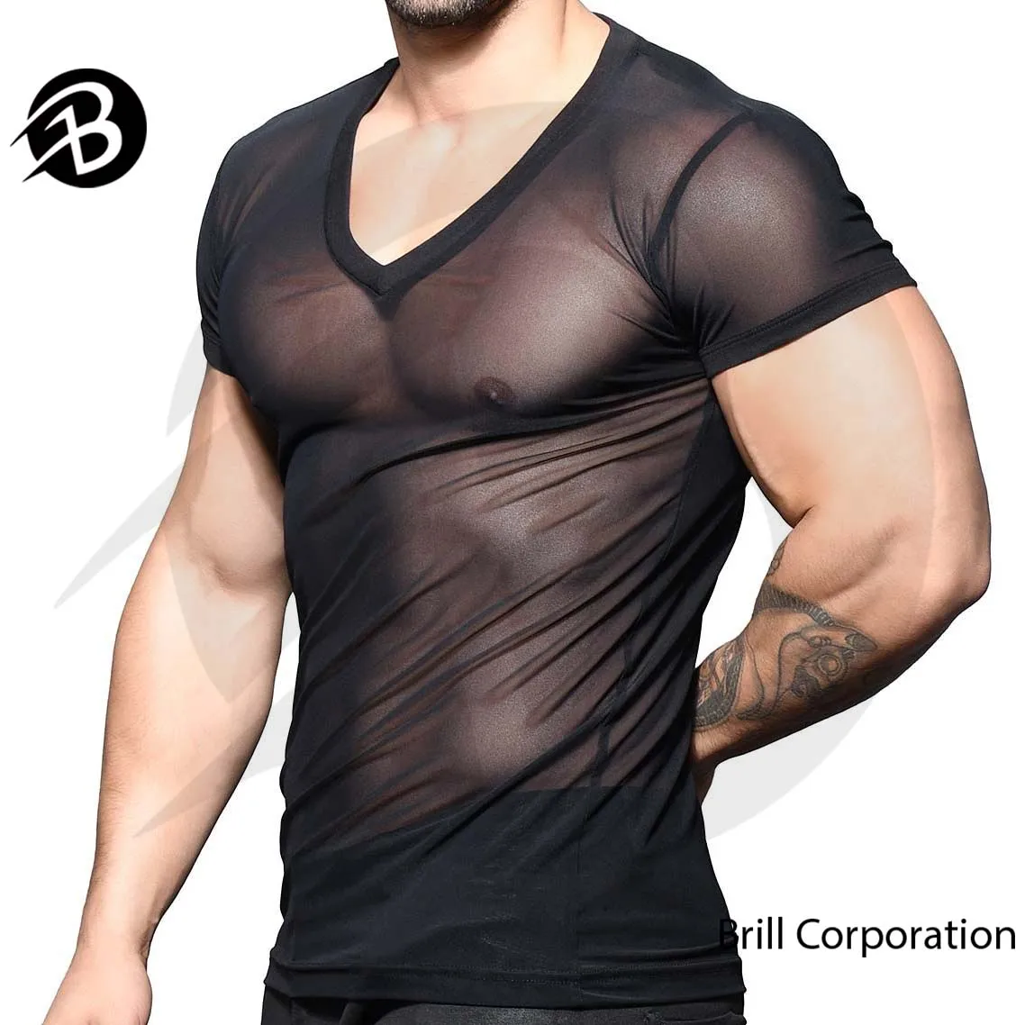 Custom See-Through Men Sexy T Shirt Mesh Short Sleeve Sexy / Sheer Mesh Men Shirt For Party / transparent shirts