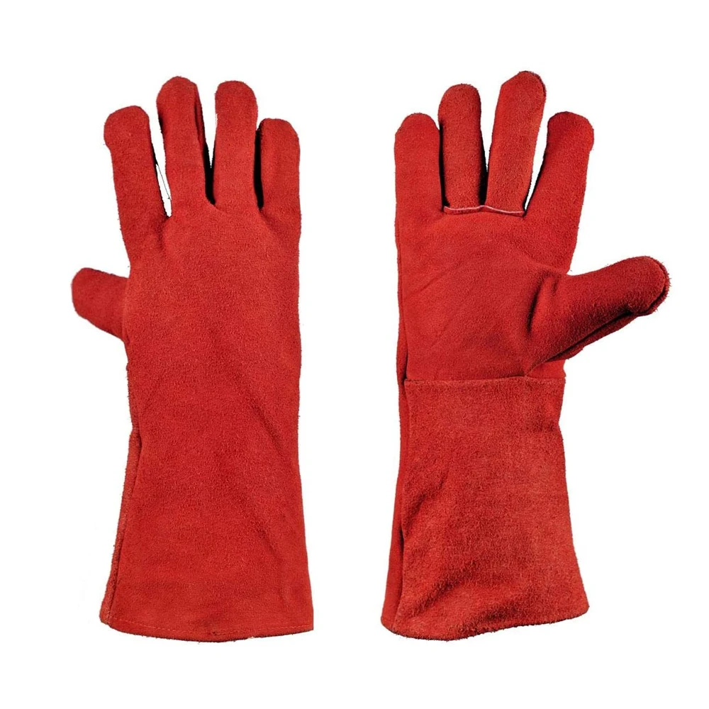 Red Long LEATHER Working Safety Gloves Of 14 INCH WELDING Leather Gloves Men Anti Fire Welding Work Glove