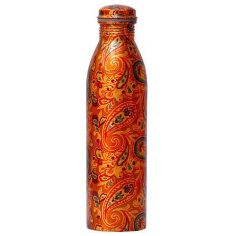 Экологичная Высококачественная Красивая индийская металлическая медная бутылка для воды ручной работы с винтовой крышкой