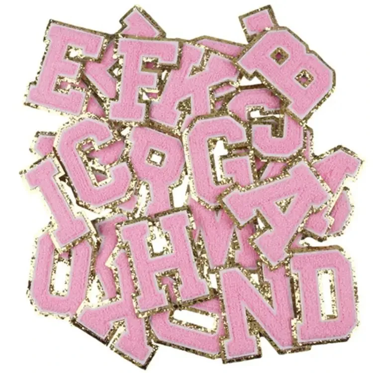 2024 Wholesale Customize High Quality Small Pink Embroidery Logo Chenille Letter Cute Chenille Patches Embroidery Patch Letters
