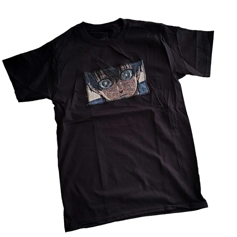 Hot Sale 100% Cotton High Quality Black  Anime Tee Handmade Tapestry Custom Crew Neck all Plus Sizes Tapestry Tshirt OEM