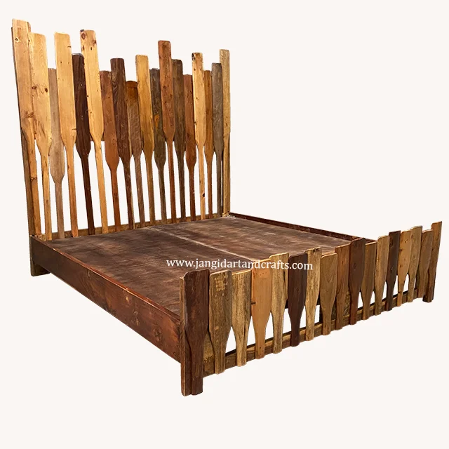 Vintage Wooden Furniture Hotel Bedroom Furniture made from Indian Reclaimed Wood Antique Old Boat Oar Chappu Maharaja Double Bed