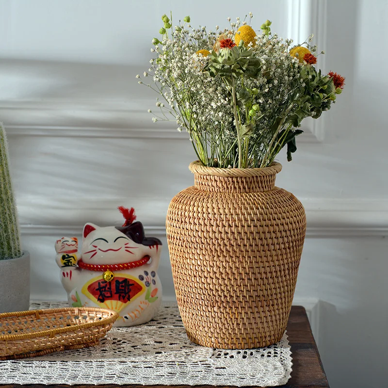 Rustic rattan flower table vase for home decoration handmade from Vietnam