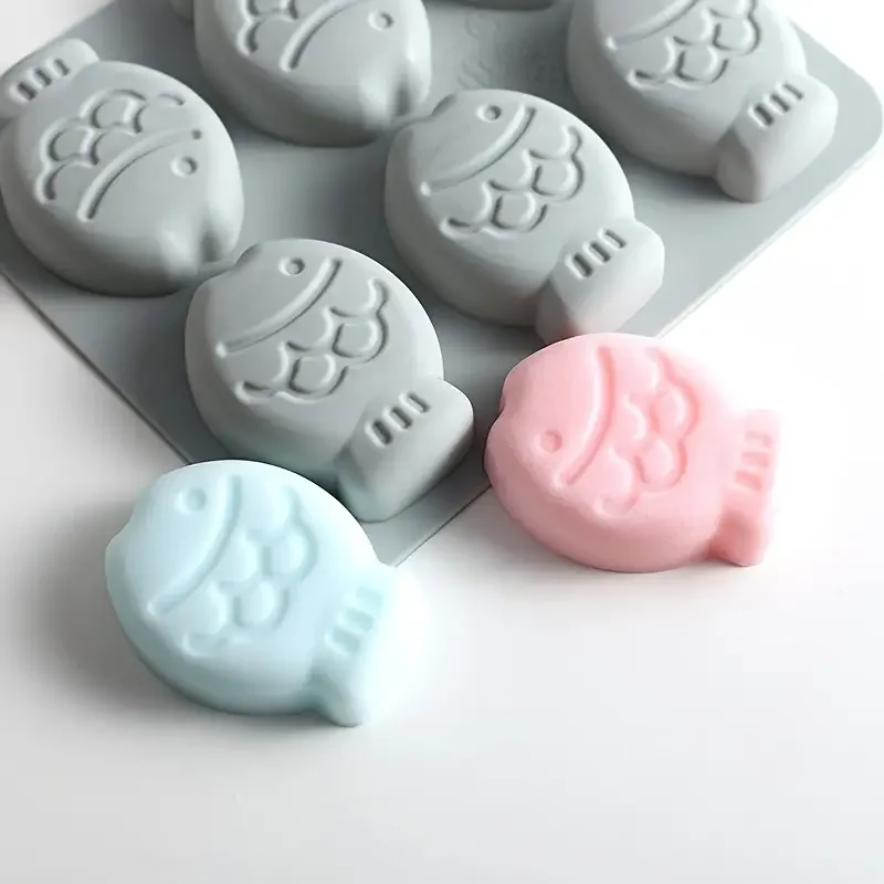 6-Cavity Silicone Molds Handmade Soap Mould Diy Round Fish Shape Form Making Soap Candle
