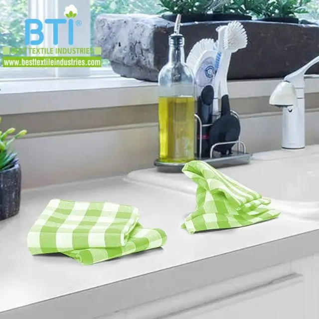 BTI Kitchen Towel Classical Design 100% Cotton Super Absorbent Dishcloth Tea Towel
