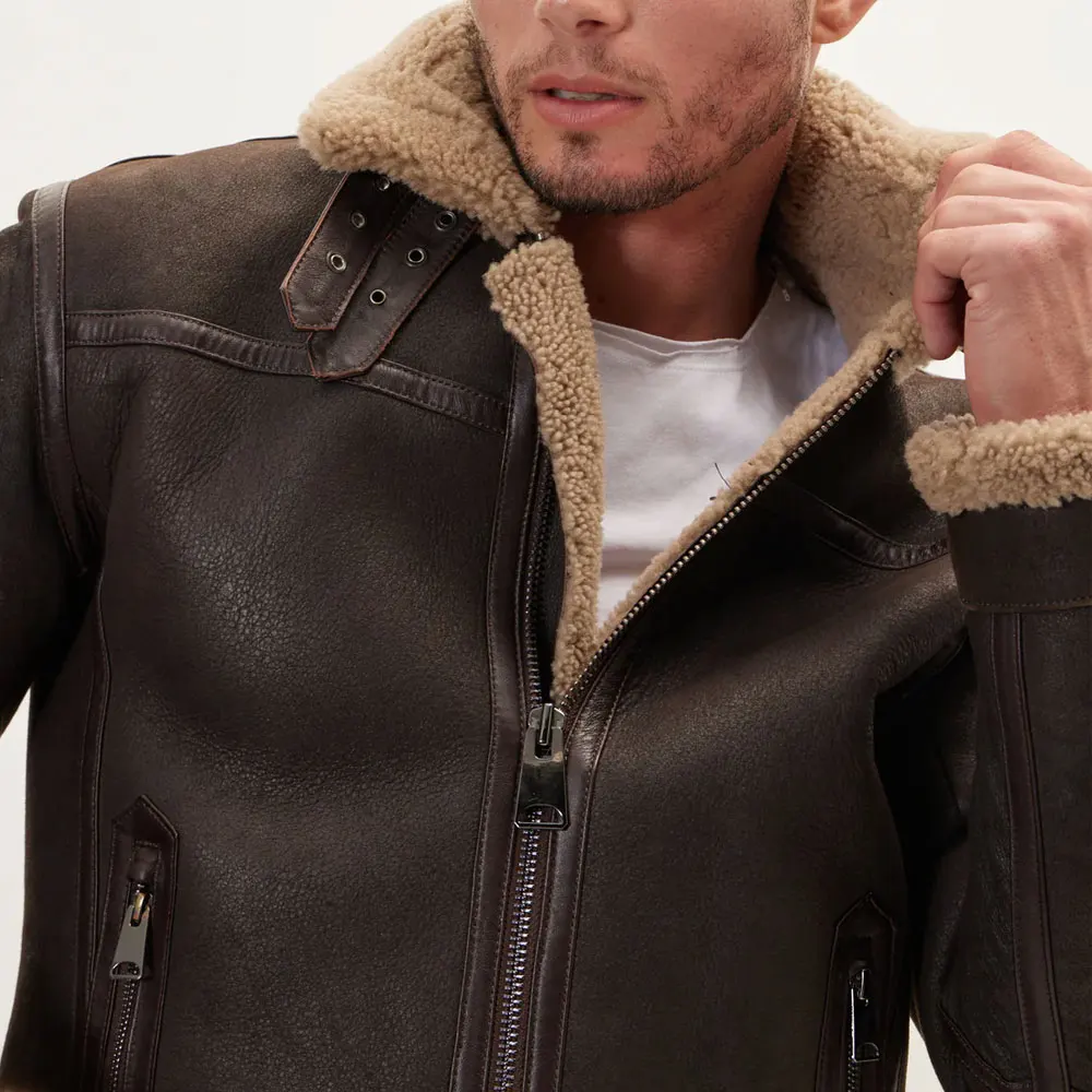 Premium Shearling Lined Leather Jacket Brown Luxurious Winter Fashion Outerwear for Men Casual Fashion Wear
