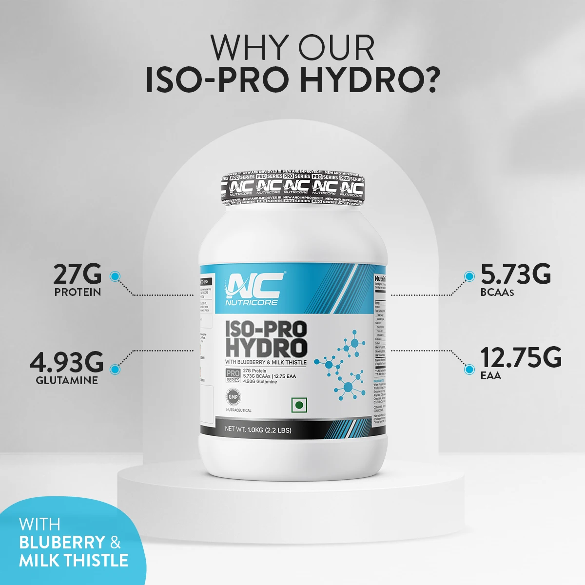Iso-Pro Hydro Whey Protein Isolate Flavored Powder with Blueberry, Milk Thistle and Strawberry Extract
