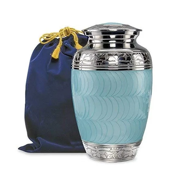 White Funeral Cremation Urn with Gold Butterflies Mariposas Model in Brass for Human Ashes