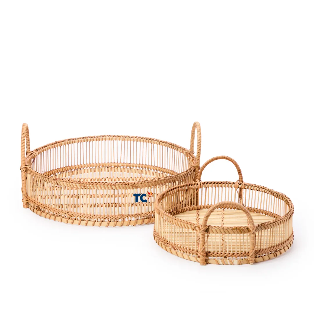 Home Decor Round Seagrass Rattan Serving Tray with Build in Handle Storage Decorative Weaving Trays From Thanh Cong Handicraft