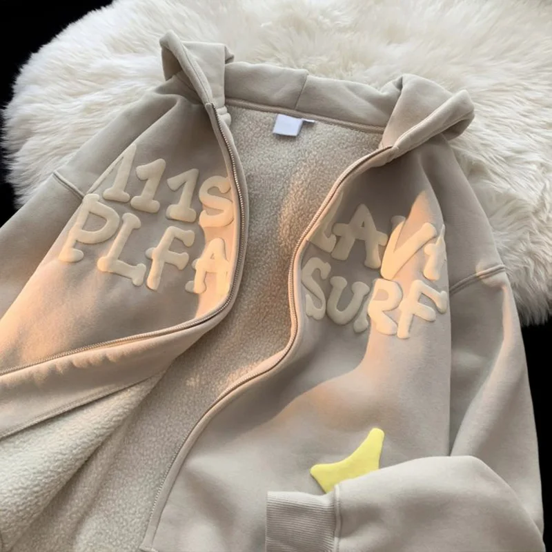 OEM Custom Logo acid wash High Quality 100% Cotton vintage Hoodies Unisex oversized 3D puff all over printing full zip up hoodie