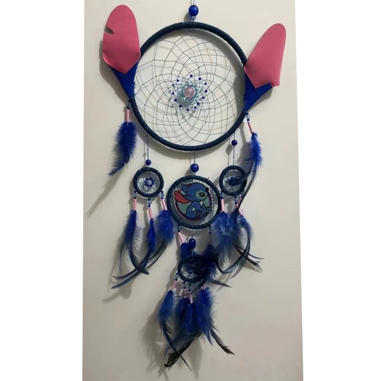 Hot-selling Stitches with ear wall hanging Handmade Dream catcher with feather decoration gifts