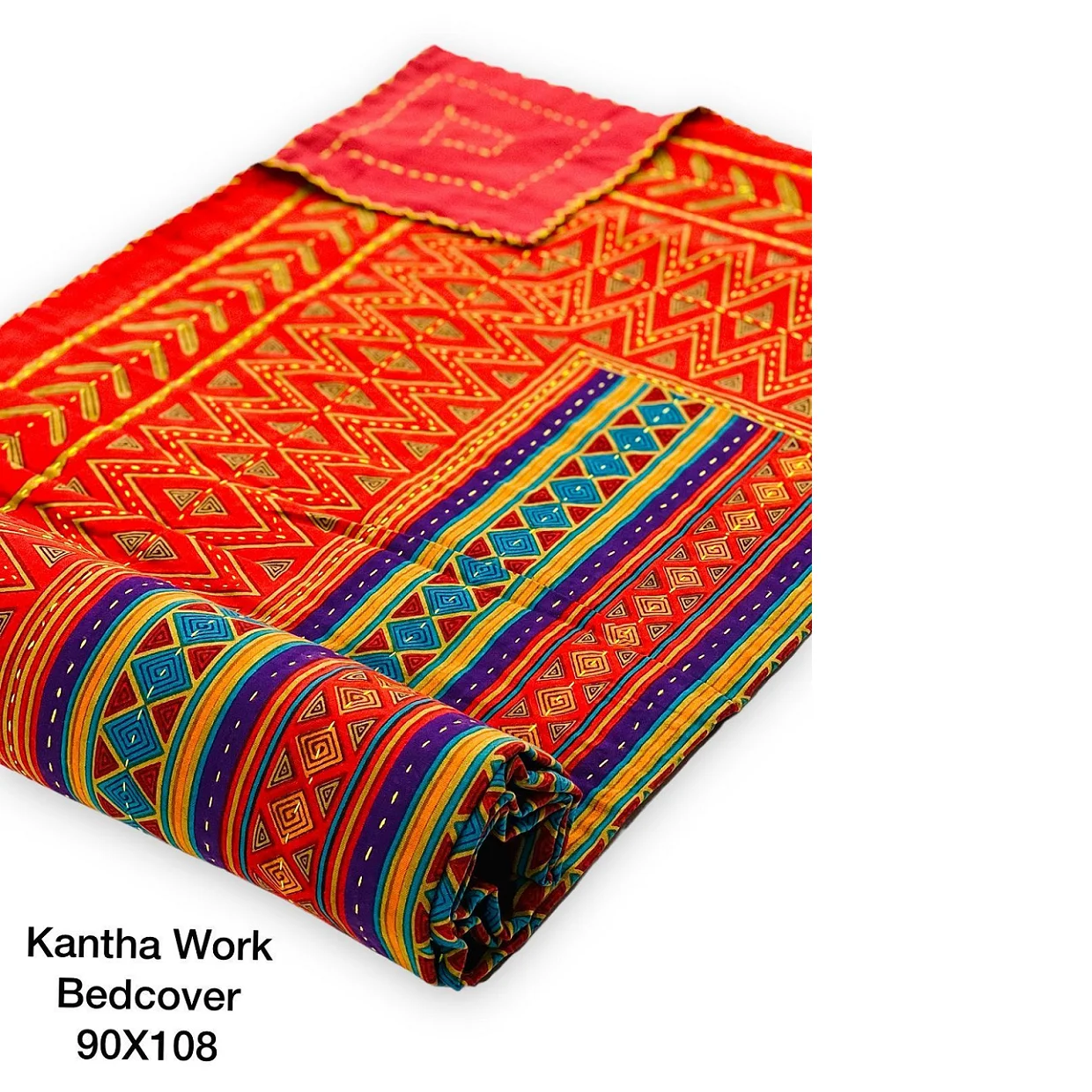 custom made multi colored embroidered kantha quilts with custom prints ideal for resale by home textile stores