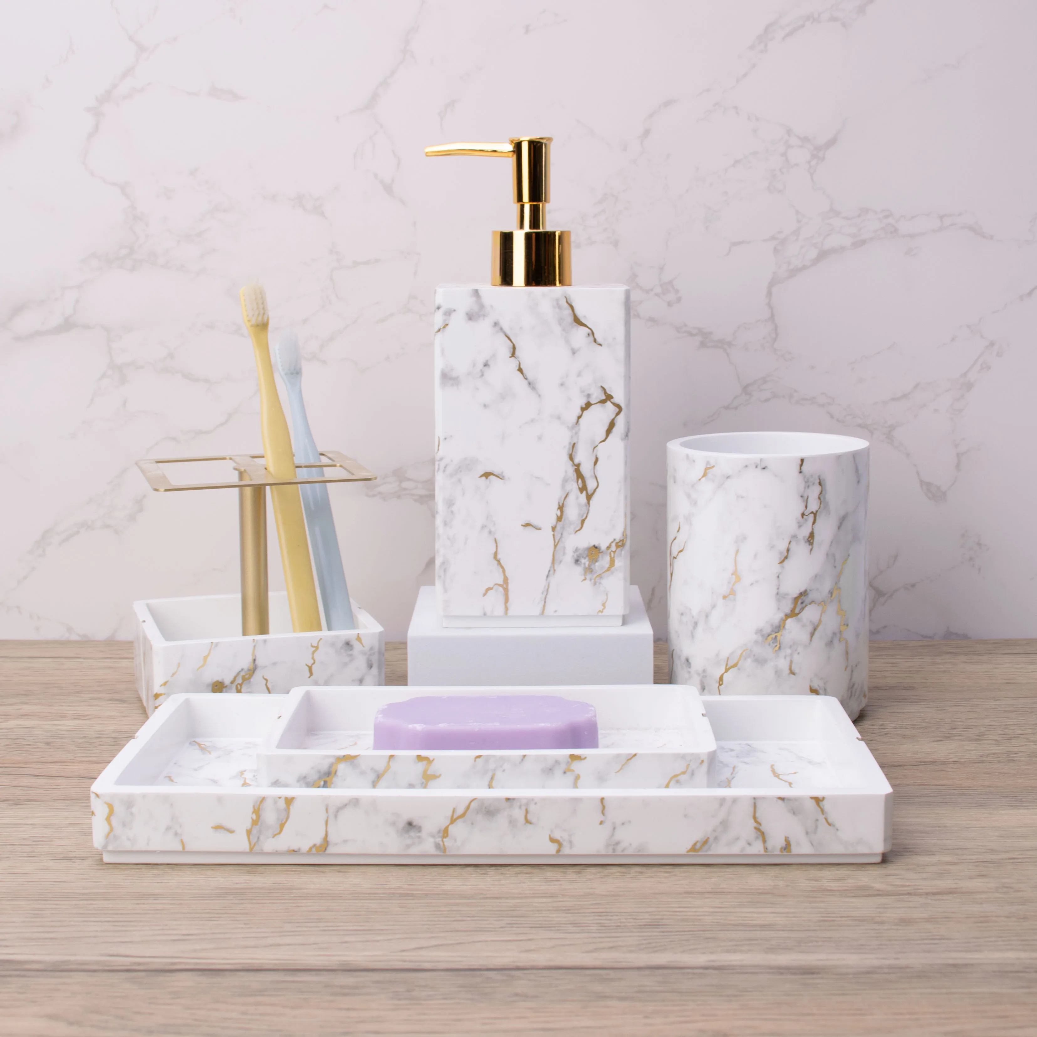 Rectangle shape of marble effect design resin bathroom accessories