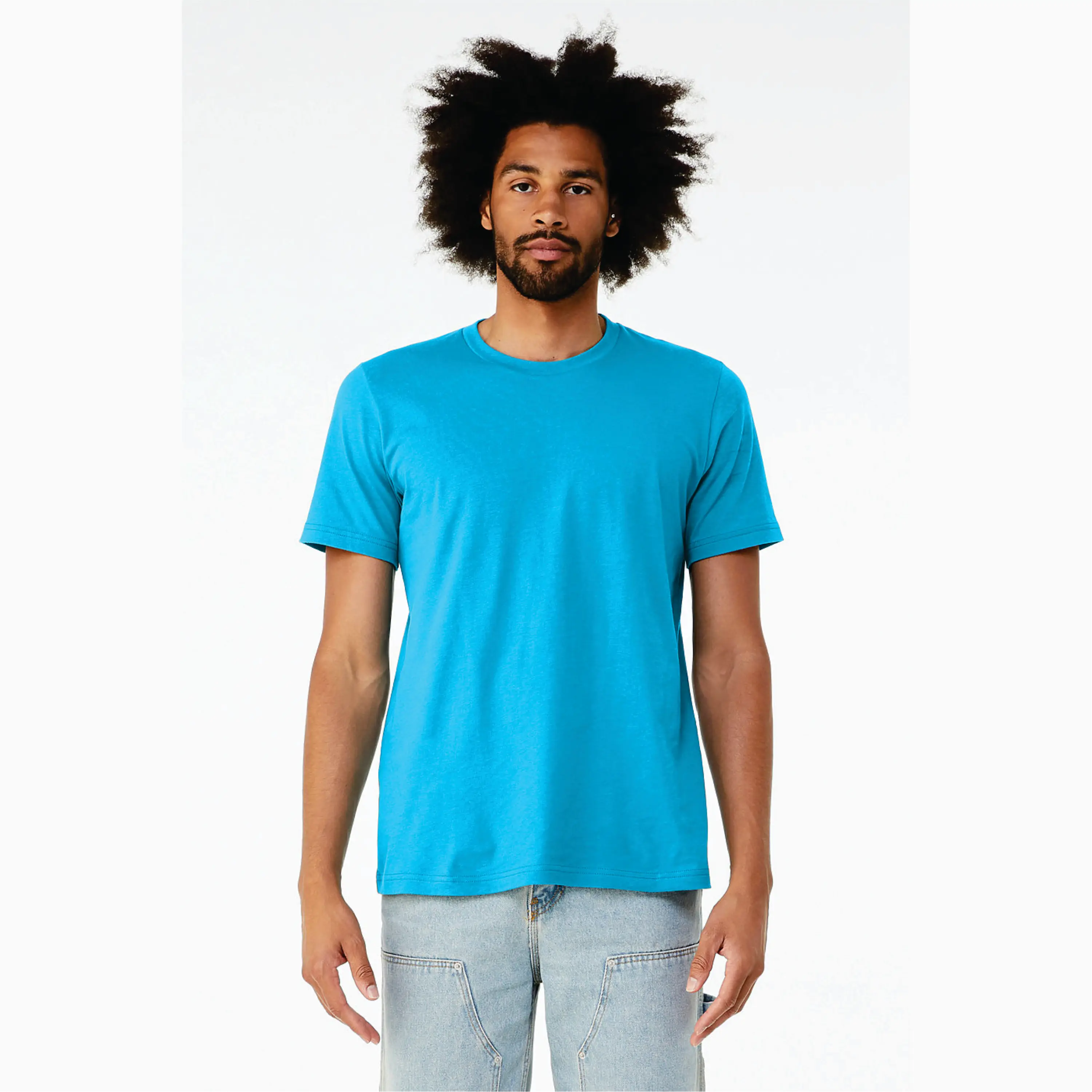 Unisex CVC Short Sleeve T-Shirt - Neon Blue, 52% Airlume Cotton 48% Poly, 4.2 oz