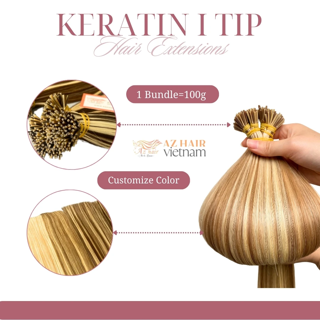 Super Double Drawn Vietnamese Pre bonded I Tip Human Hair Extensions Virgin Cuticle Aligned Hair