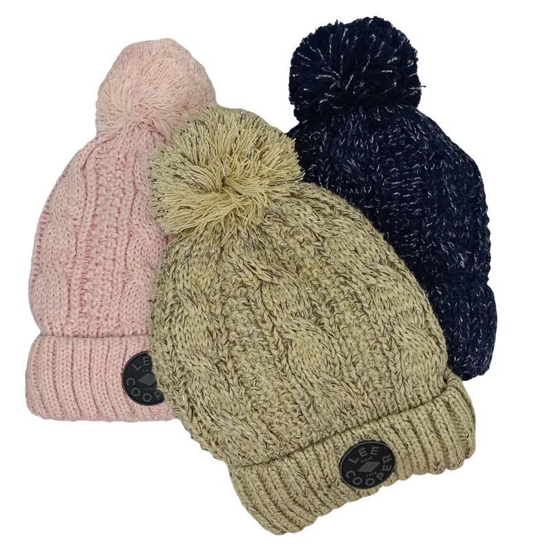 Toddler logo patch knitted Warm Infant Newborn Winter ski pom pom beanie hat for cold weather