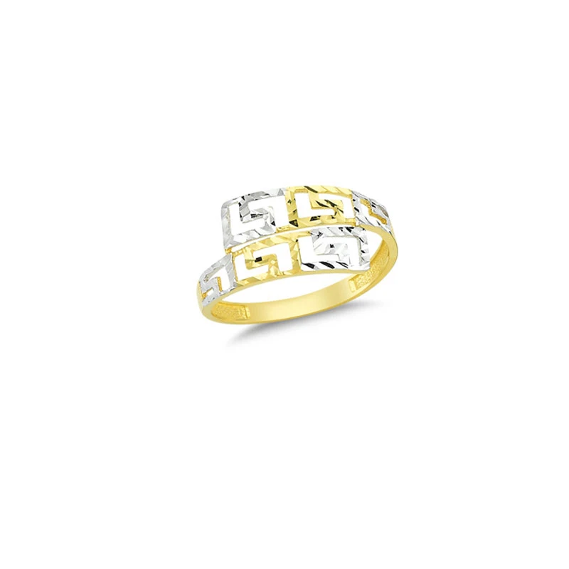 14K Solid Gold Rings Wedding Band Gold Ring for Women Lover Rings Greek Design Diamond Cut Two Tone 2 Gram Gold Jewellery
